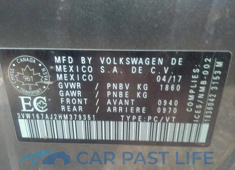 3VW167AJ2HM379351# 9