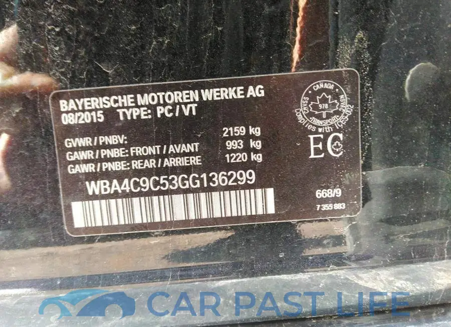 WBA4C9C53GG136299# 9