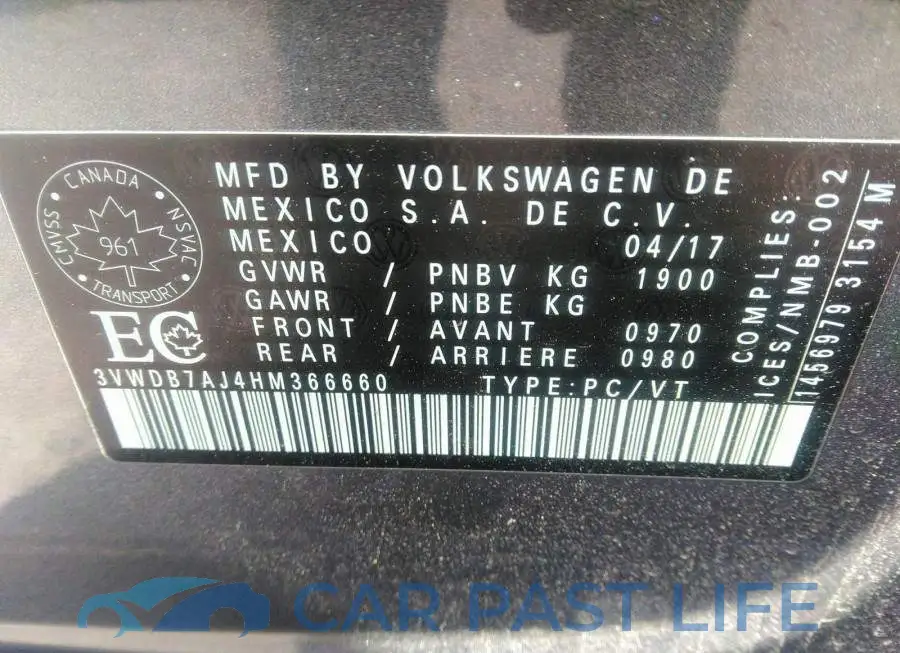 3VWDB7AJ4HM366660# 9