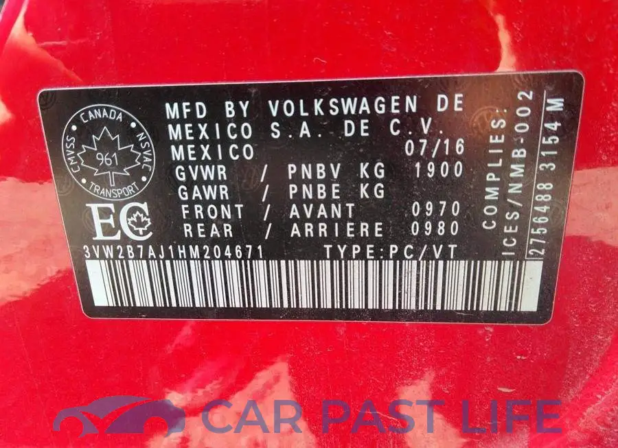 3VW2B7AJ1HM204671# 9