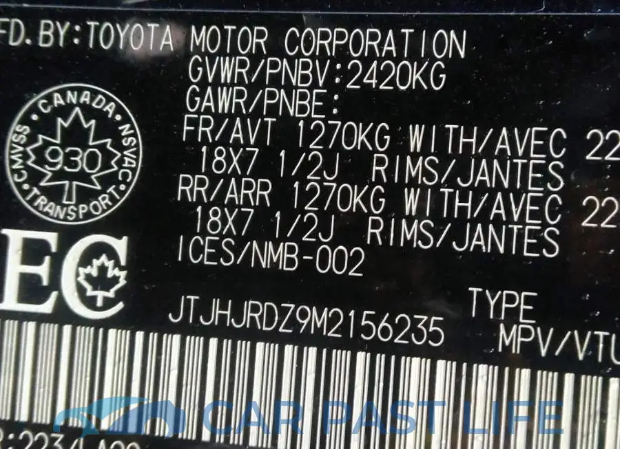 JTJHJRDZ9M2156235# 9