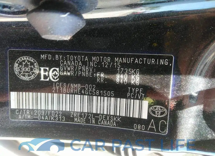 2T1BURHE4GC581505# 9