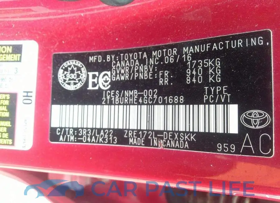 2T1BURHE4GC701688# 9
