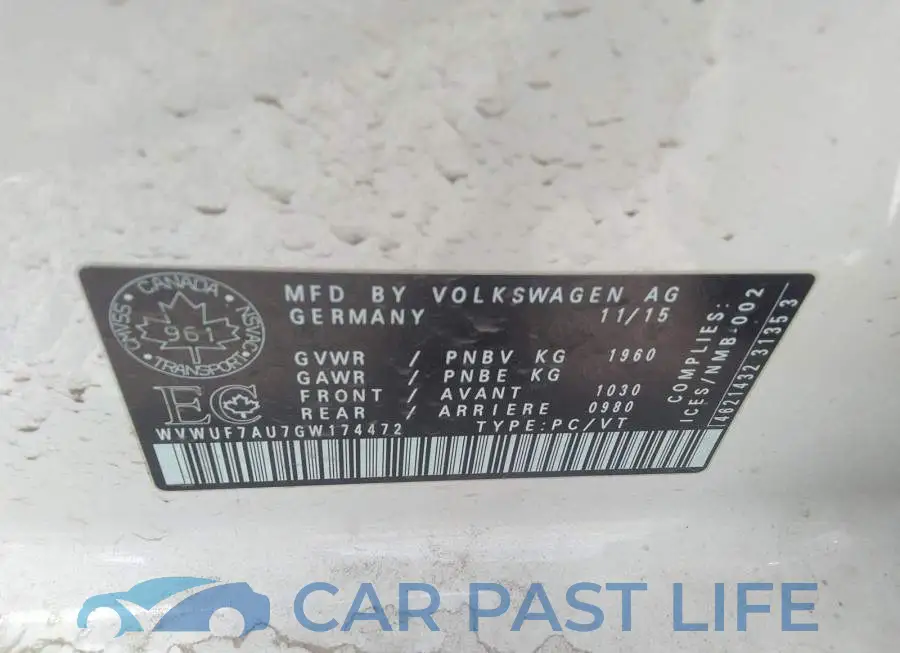 WVWUF7AU7GW174472# 9