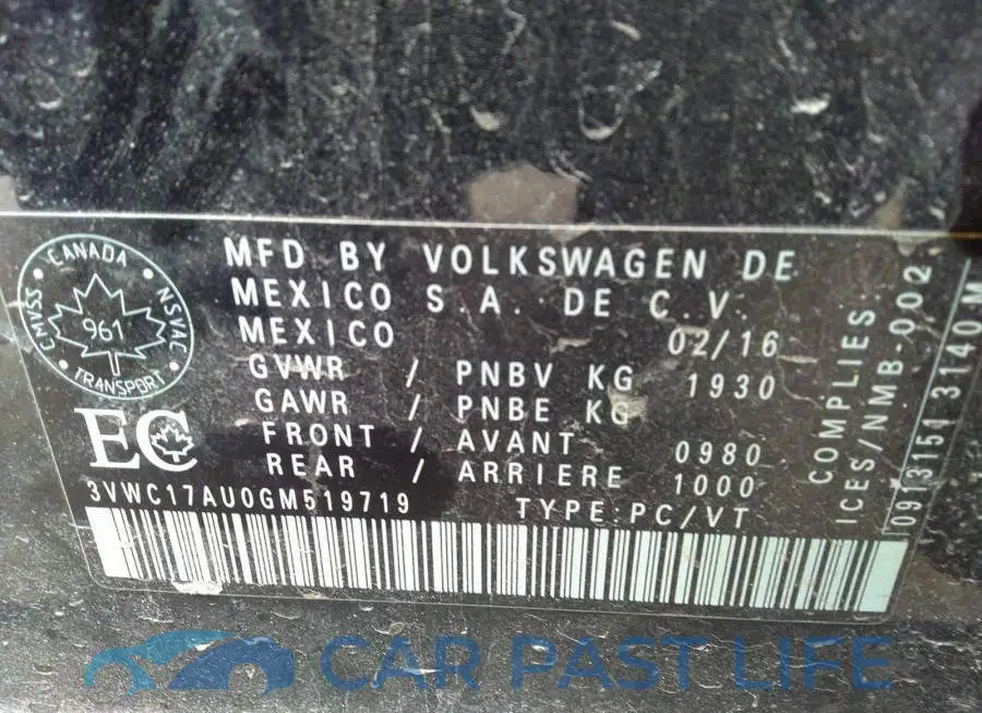 3VWC17AU0GM519719# 9