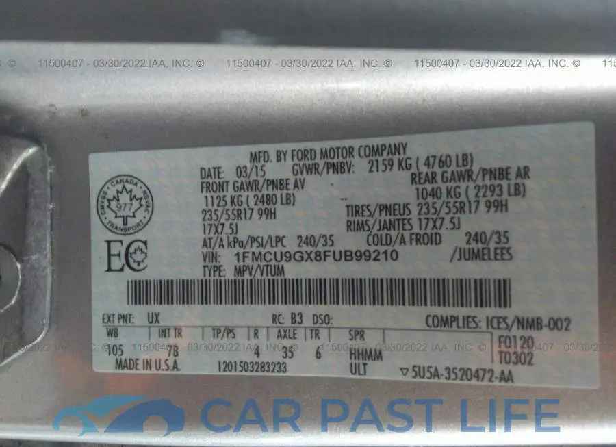 1FMCU9GX8FUB99210# 9