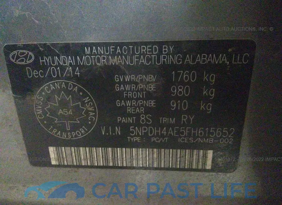 5NPDH4AE5FH615652# 9