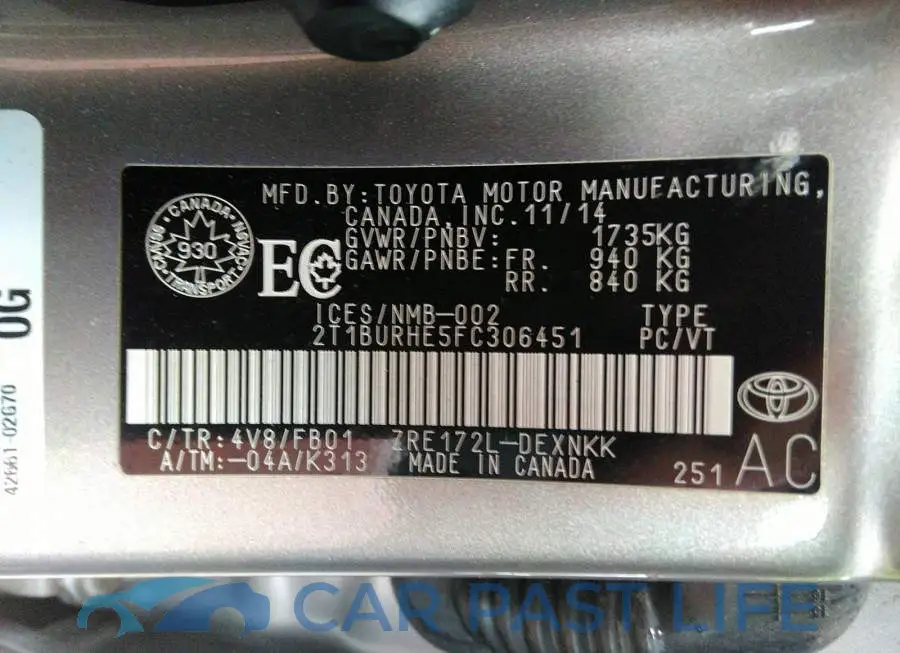 2T1BURHE5FC306451# 9