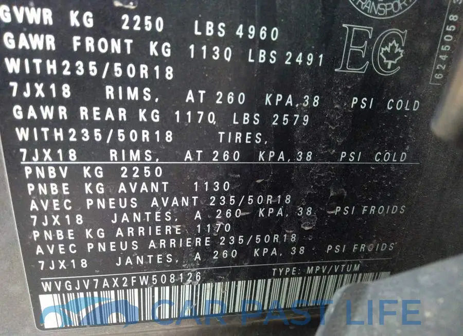 WVGJV7AX2FW508126# 9