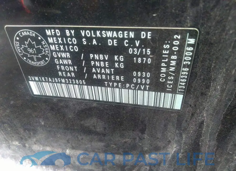 3VW1K7AJ9FM323805# 9