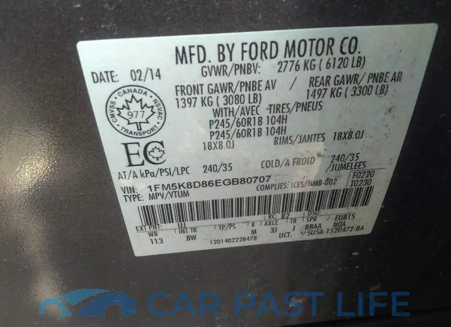 1FM5K8D86EGB80707# 9