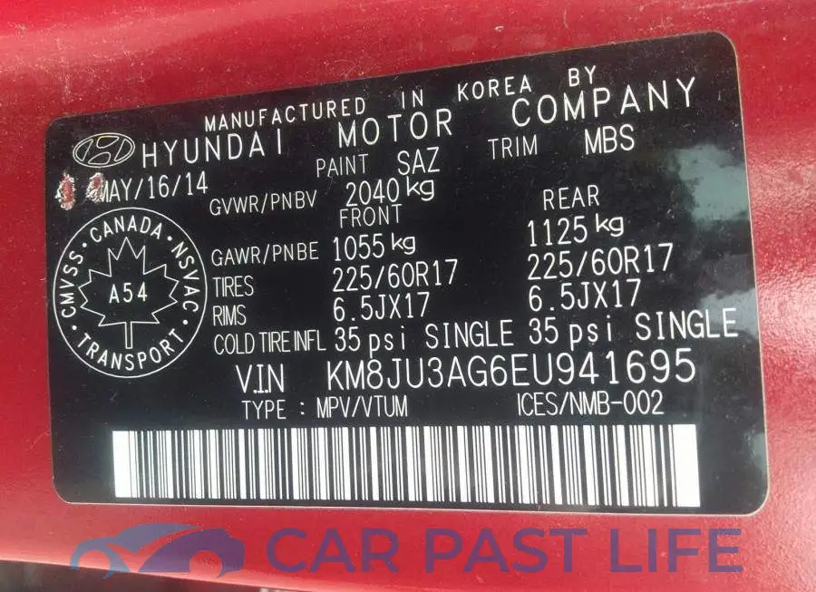 KM8JU3AG6EU941695# 9