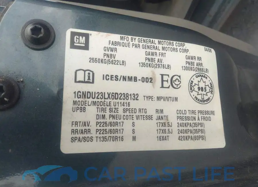 1GNDU23LX6D238132# 9
