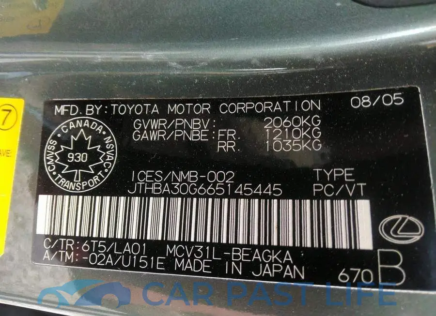 JTHBA30G665145445# 9