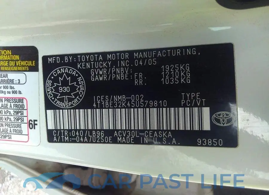 4T1BE32K45U579810# 9
