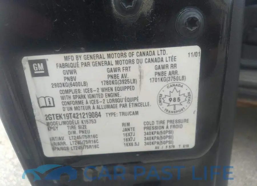 2GTEK19T421219084# 9