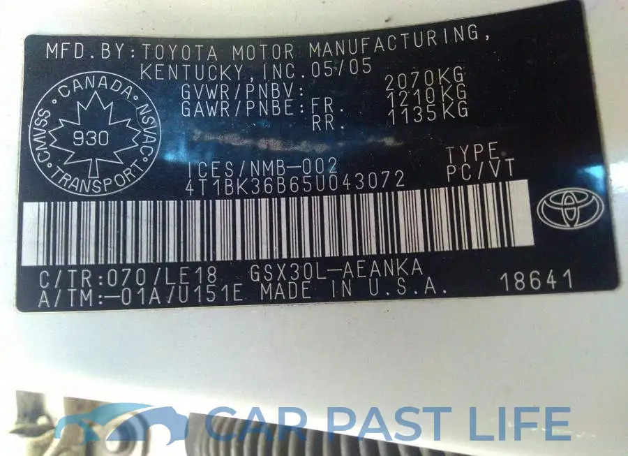 4T1BK36B65U043072# 9