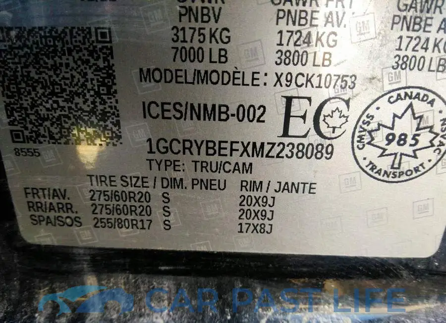 1GCRYBEFXMZ238089# 9