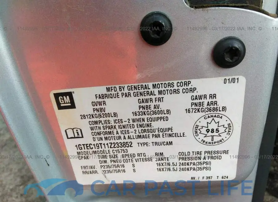 1GTEC19T11Z233852# 9