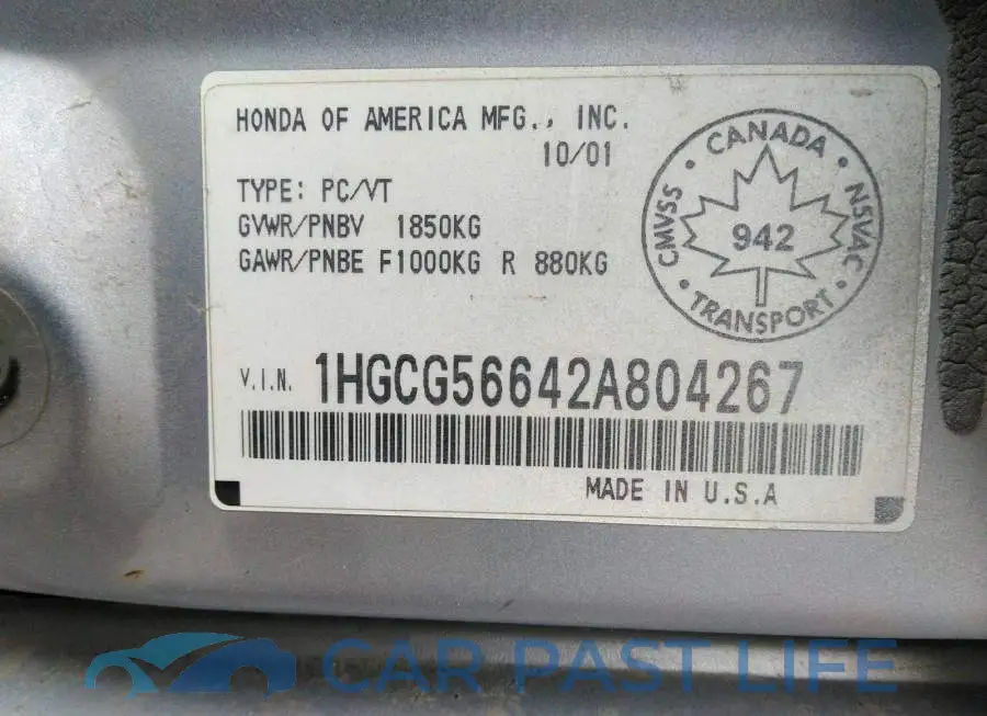 1HGCG56642A804267# 9