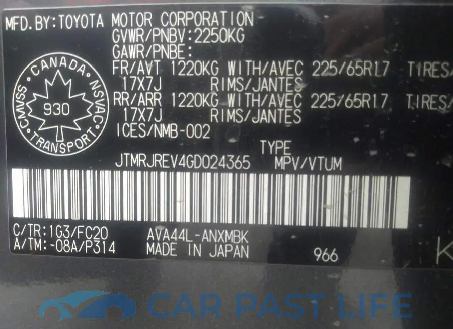 JTMRJREV4GD024365# 9
