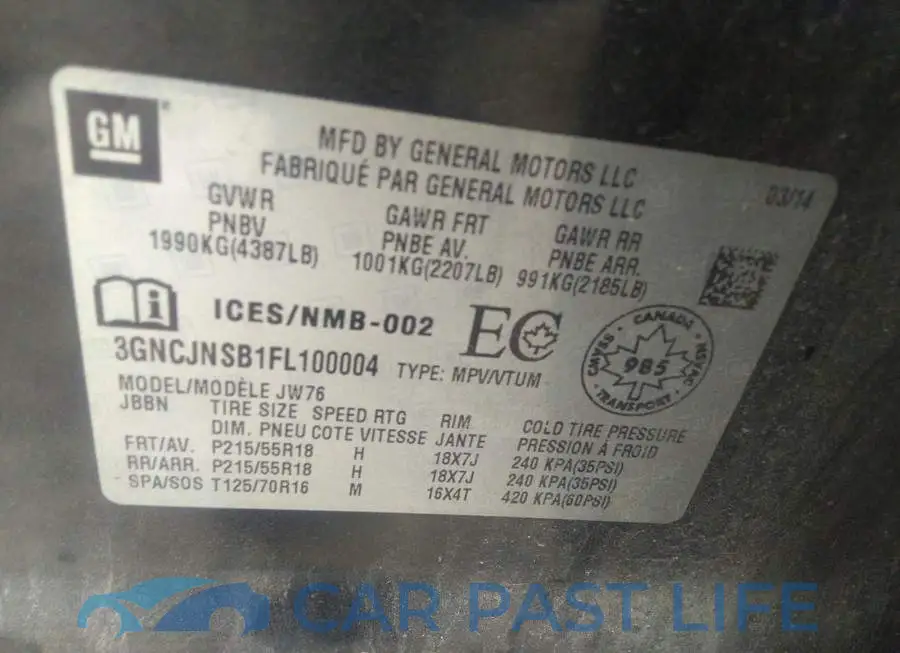 3GNCJNSB1FL100004# 9
