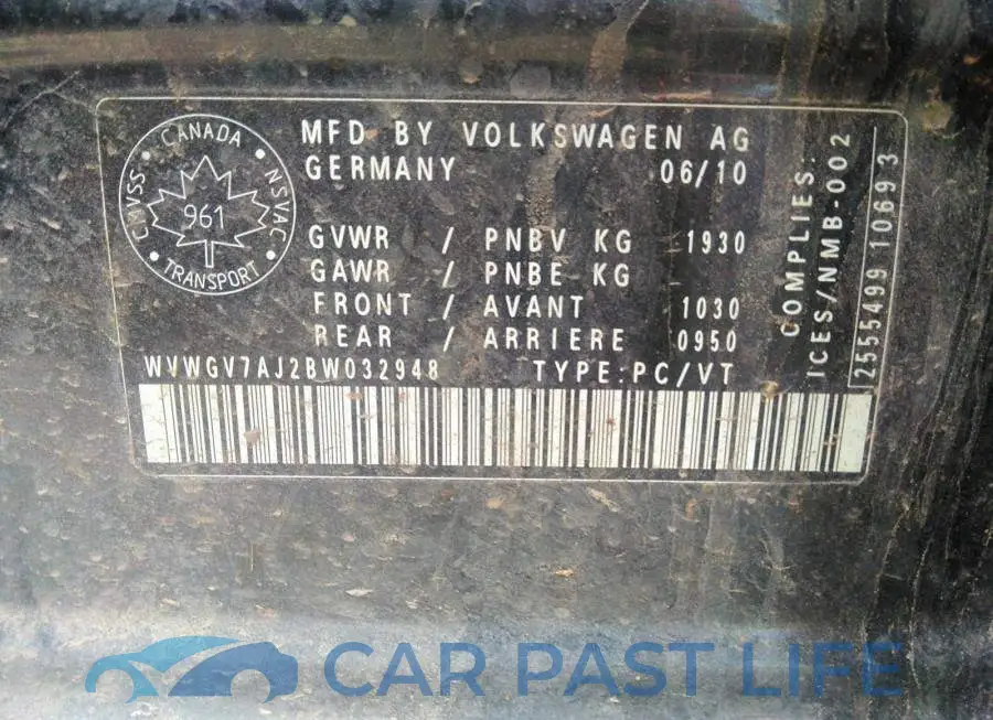 WVWGV7AJ2BW032948# 9