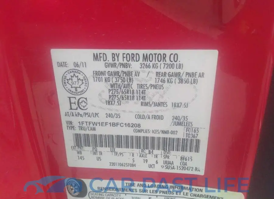 1FTFW1EF1BFC16208# 9