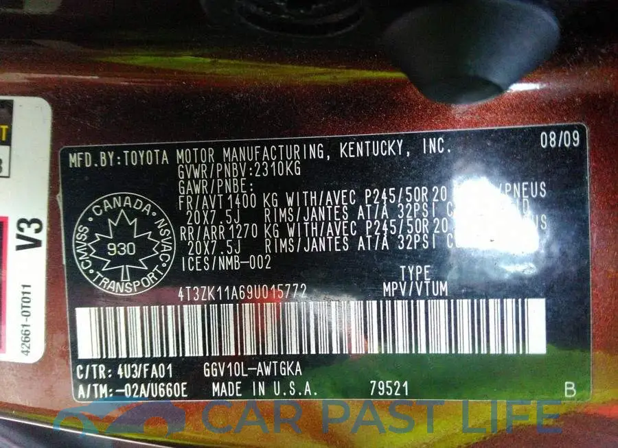 4T3ZK11A69U015772# 9