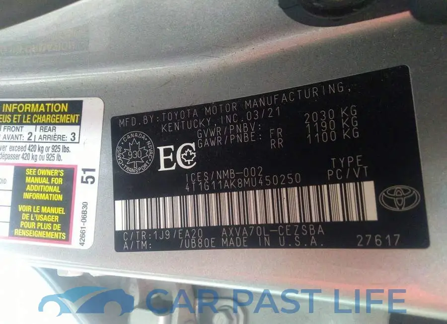 4T1G11AK8MU450250# 9