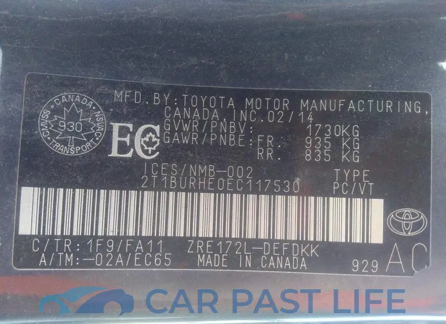 2T1BURHE0EC117530# 9