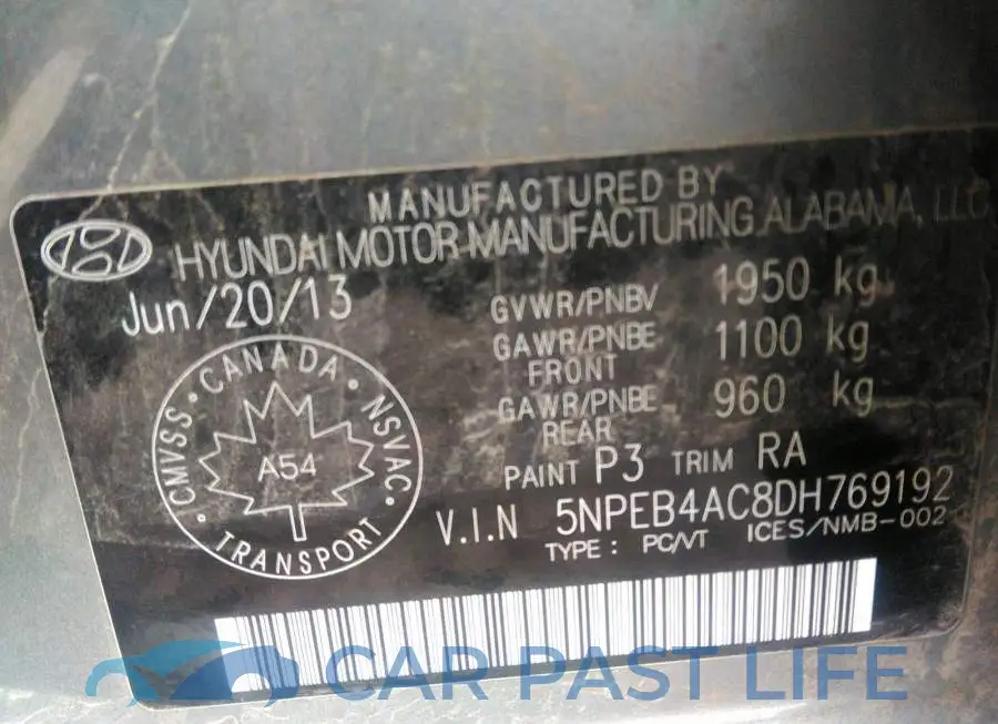 5NPEB4AC8DH769192# 9
