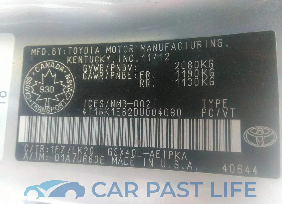 4T1BK1EB2DU004080# 9