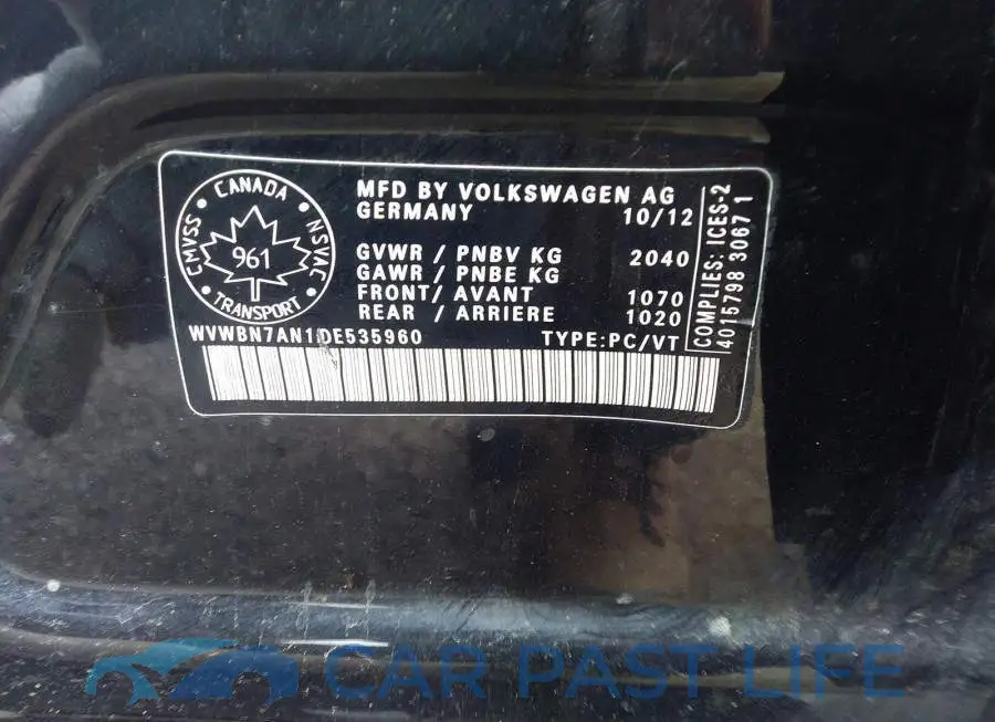 WVWBN7AN1DE535960# 9