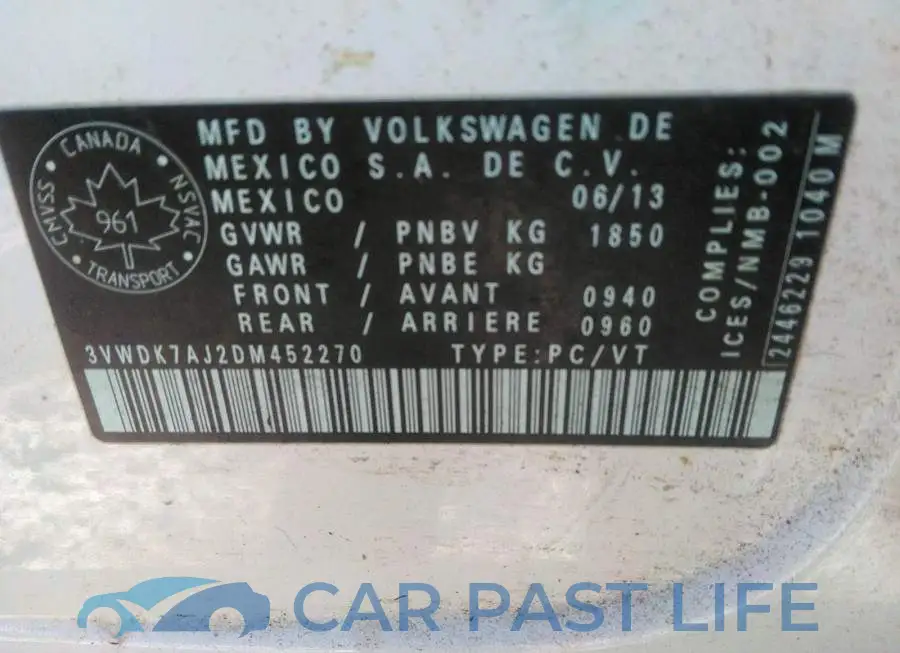 3VWDK7AJ2DM452270# 9