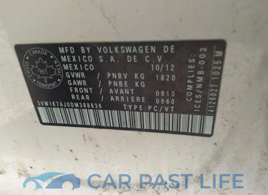 3VW1K7AJ0DM388636# 9