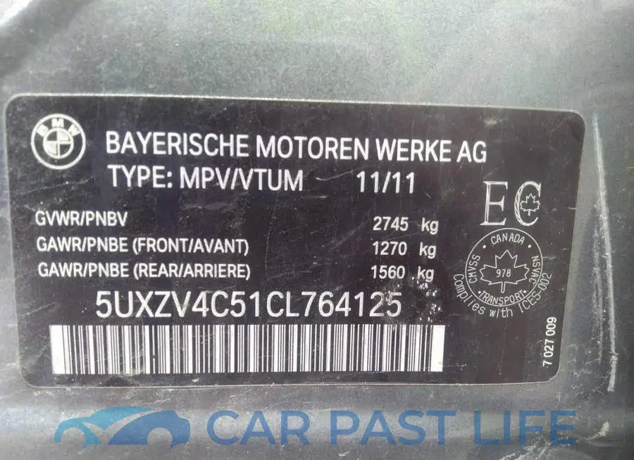 5UXZV4C51CL764125# 9