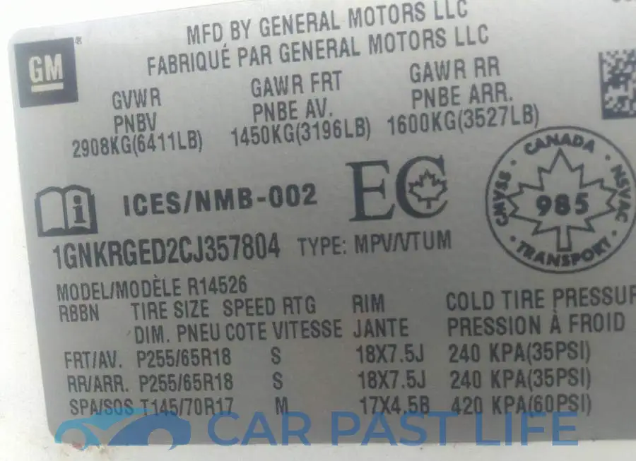 1GNKRGED2CJ357804# 9