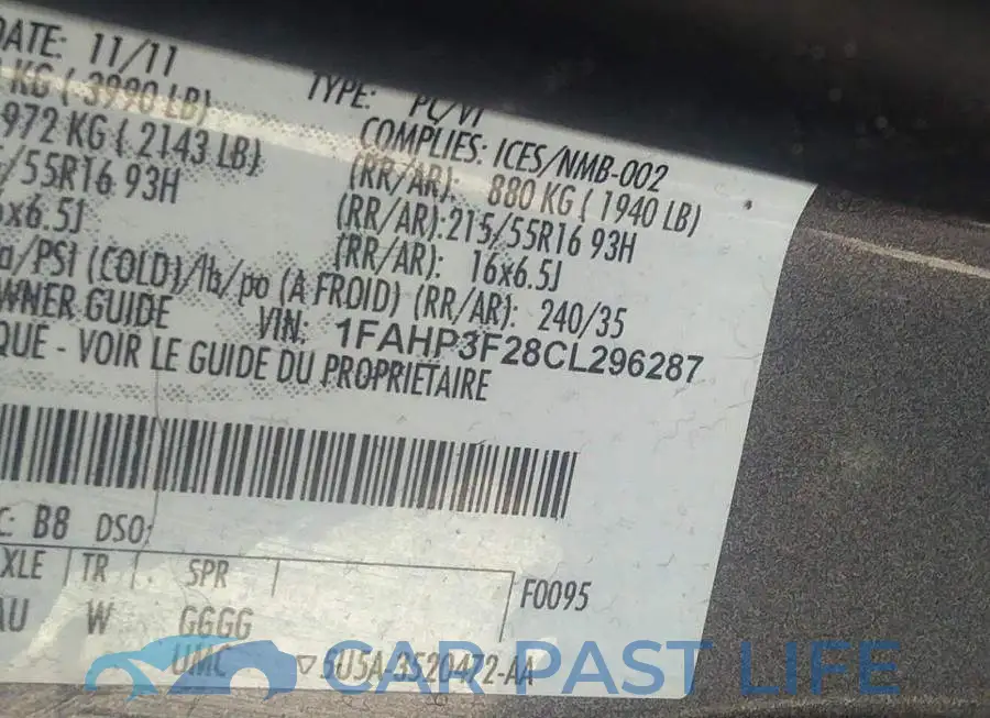 1FAHP3F28CL296287# 9