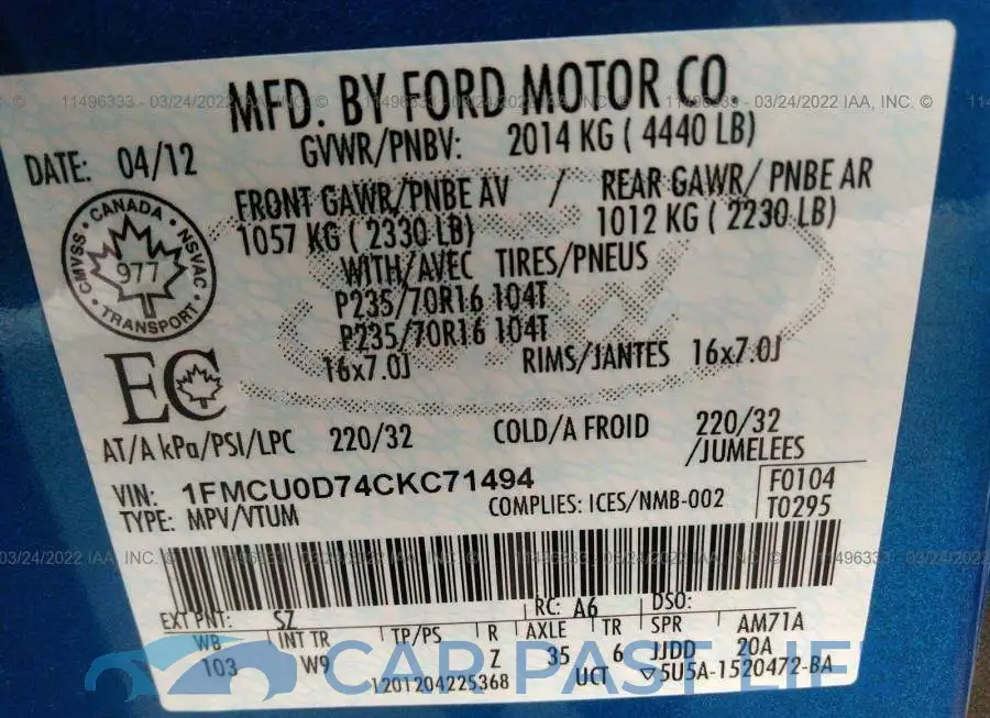 1FMCU0D74CKC71494# 9
