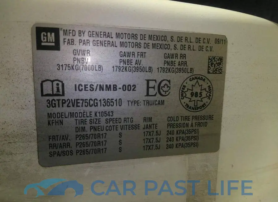 3GTP2VE75CG136510# 9