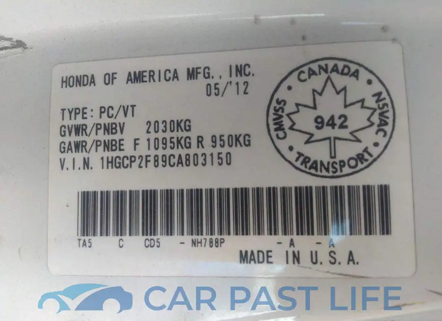1HGCP2F89CA803150# 9