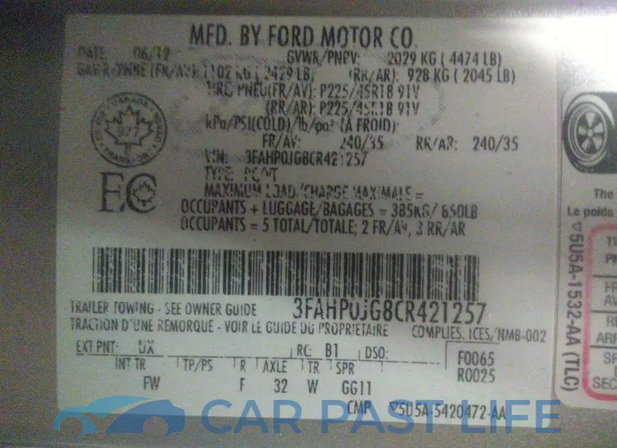 3FAHP0JG8CR421257# 9