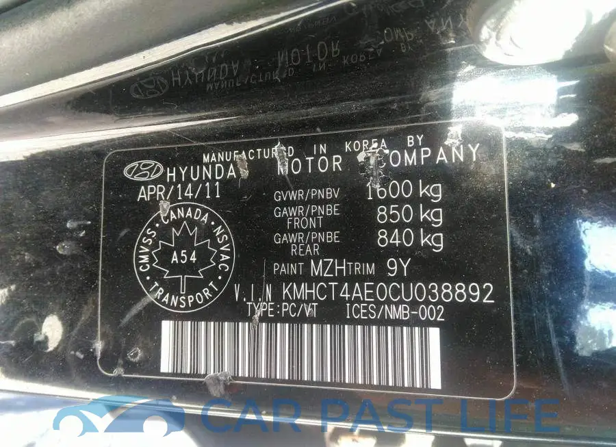 KMHCT4AE0CU038892# 9