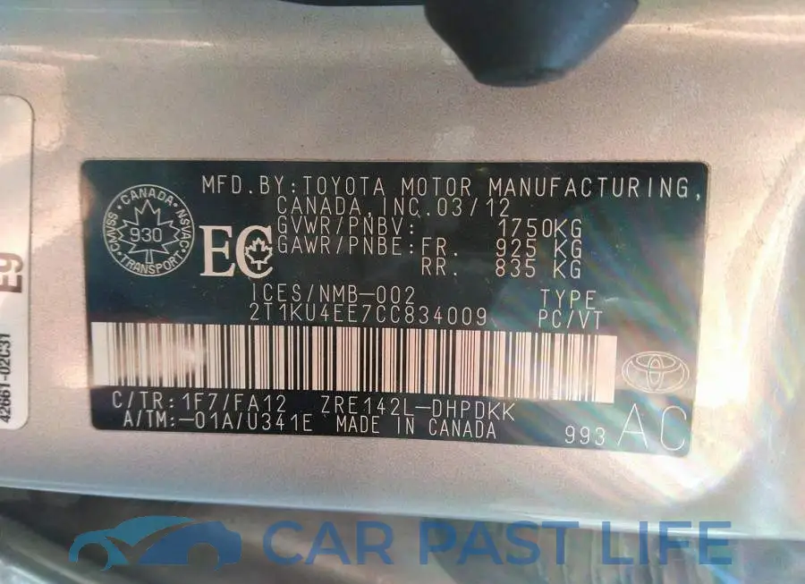 2T1KU4EE7CC834009# 9