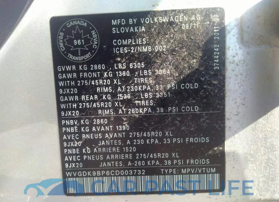 WVGDK9BP6CD003732# 9