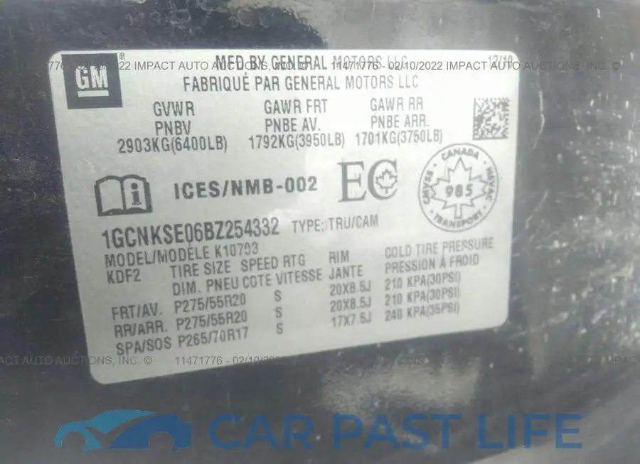 1GCNKSE06BZ254332# 9
