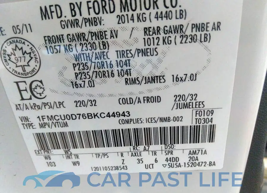 1FMCU0D76BKC44943# 9