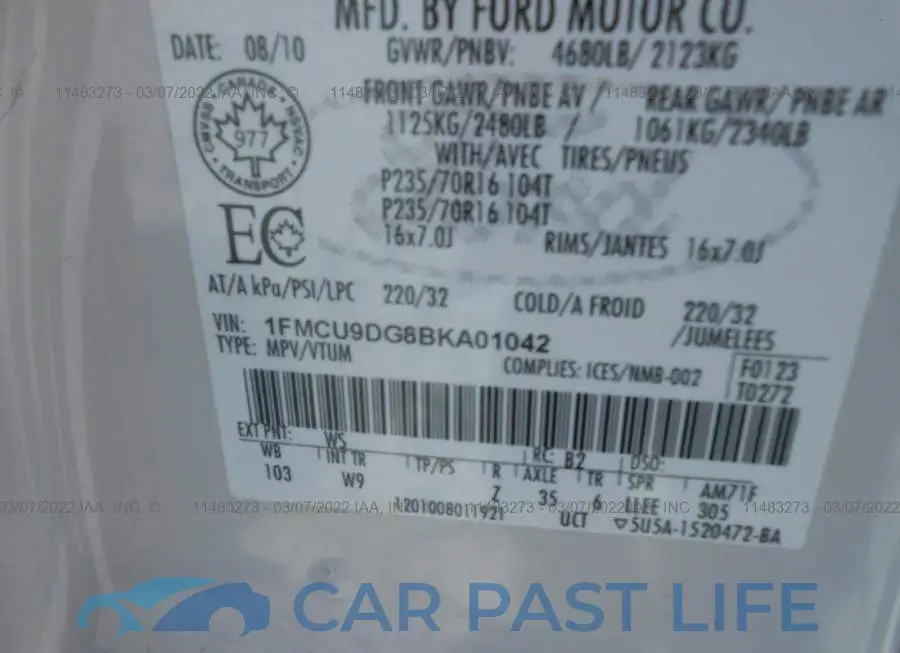 1FMCU9DG8BKA01042# 9