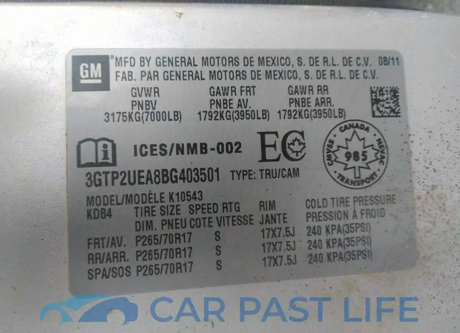3GTP2UEA8BG403501# 9